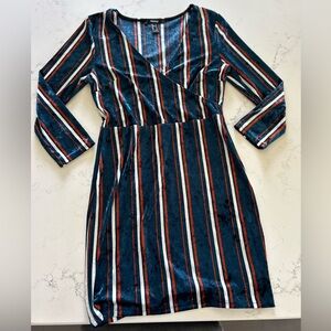 Forever 21 Blue/Copper/White Striped Half Sleeve Dress - Women’s Small